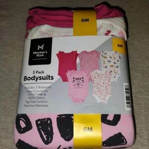 Members Mark Size:6m 5 Pack Girl Pink Onesies 100% Cotton